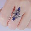 1 Pc Fashion Long Blue Agate Faceted Stone Crystal Women's Ring