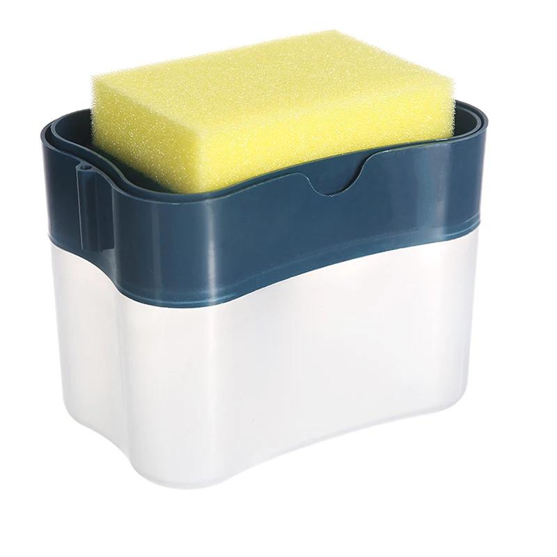 

Press Soap Dispenser Box Scrubbing Liquid Container Kitchen Bathroom Automatic Detergent Foam Delivery Box with Sponge Holder синій