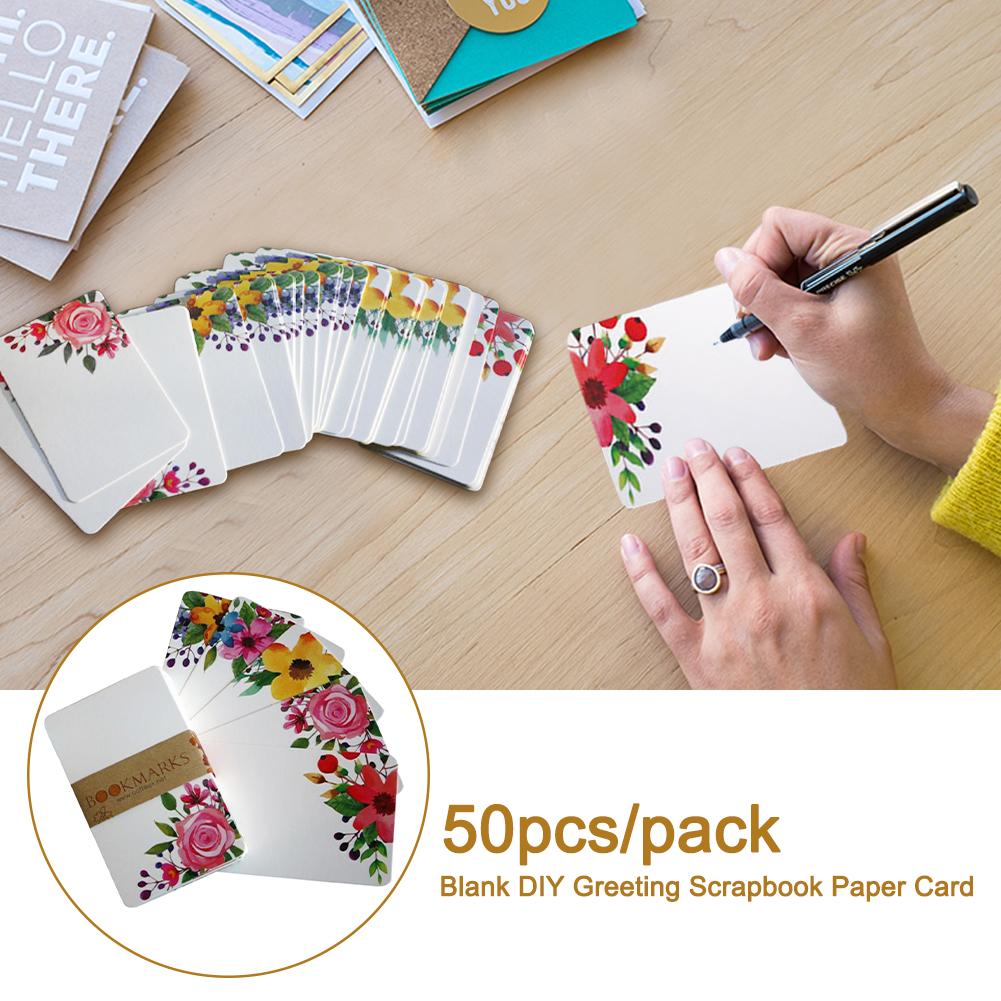 50pcs/pack Writing Flower Printed Square Blank DIY Greeting Scrapbook Paper Card
