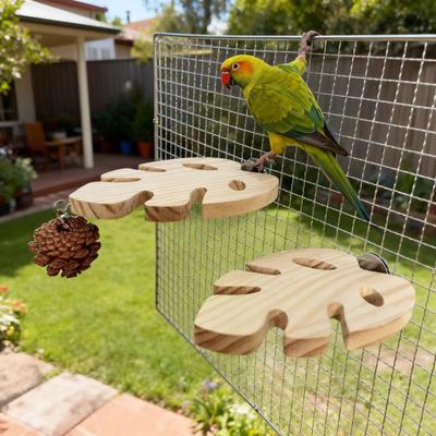 Bird Cage Perch Wood Parrot Platform Stand Monstera Leaf Flat Bird Perch with Pinecone for Cockatiels Conures African Greys Chewing Resting Nail