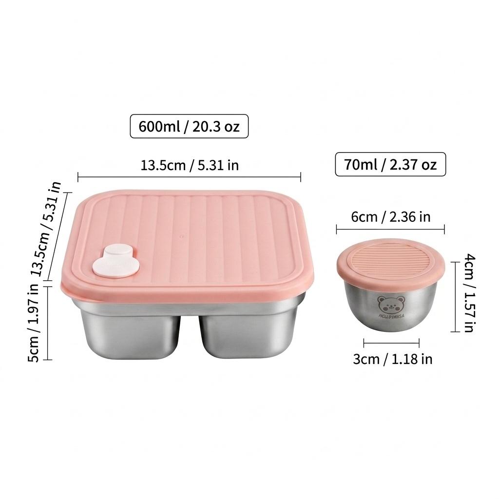 Reusable Bento Lunch Box For Students 304 Stainless Steel Fruit Salad Food Container With Sauce Box Dishwasher&Microwave Safe