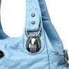 2025 Summer Fashion Blue Shoulder Bags For Women Small Shopper Bag Solid Color Soft Leather Crossbody Handbag Lady Travel Tote Bag