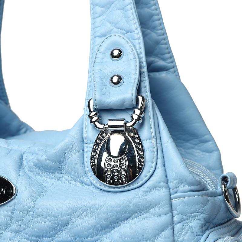 Modă de vară 2025 Genți de umăr albastre pentru femei Geantă mică de cumpărături Culoare solidă Piele moale Geantă de mână crossbody Geantă tote de călătorie pentru doamne