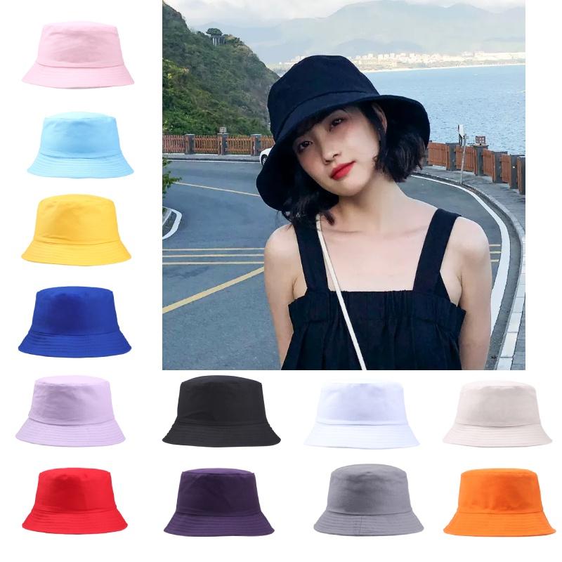 Hwcap Pure Cotton Solid Color Fisherman Hat With Embroidered Logo, Portable Bucket Hat For Sun Protection