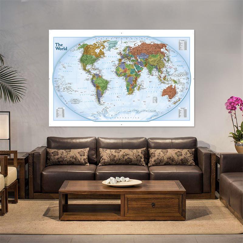 Decorative Hanging Picture The World Map Posters and Prints Wall Art Picture Painting for Education Office Home Decoration
