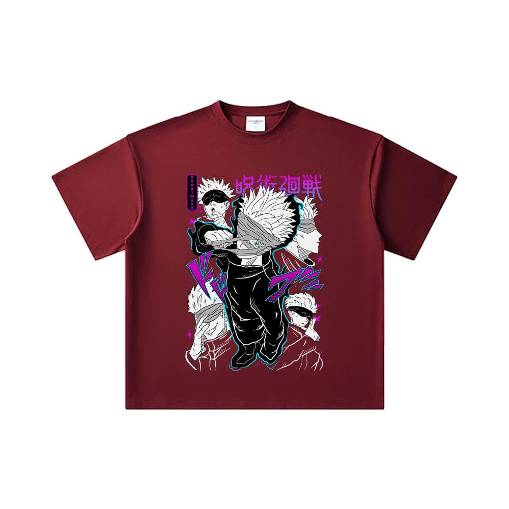 260 GSM Double Yarn 32 Count 100% Cotton Jujutsu Kaisen V14 Gojo Print Unisex Heavy Cotton T Shirt