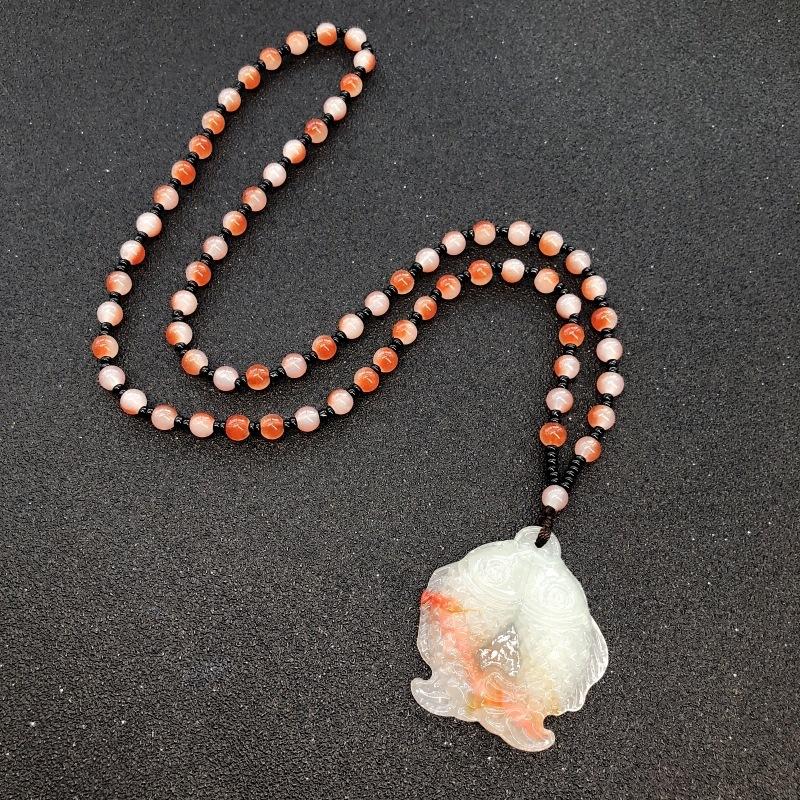 Retro eenvoudige imitatie jade lange ketting heren en dames veelzijdige trui ketting jadeiet kralen ketting hanger met sieraden