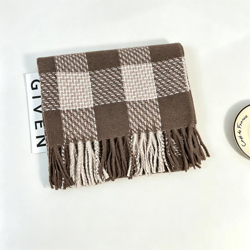 Autumn and winter plaid scarf women's imitation cashmere shawl light luxury high-end couple versatile warm thickened scarf