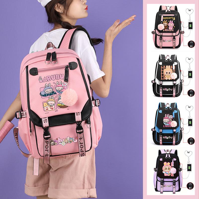 Cute LABUBU cartoon printed backpack for junior high school students with large capacity ins wind school bag
