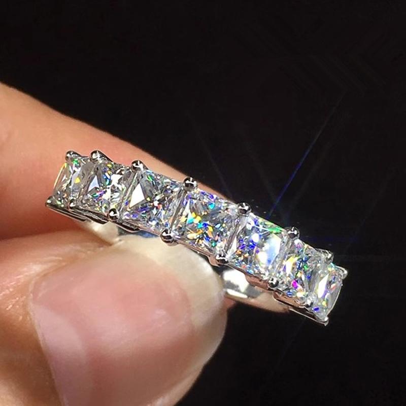 Huitan Fashion Princess Square Crystal Cubic Zirconia Rings for Women Luxury Wedding Band Accessories Eternity Female Jewelry
