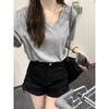 Pure Cotton V-neck Short-sleeved T-shirt for Women in Summer New Niche Korean Version Loose Slimming Versatile Top