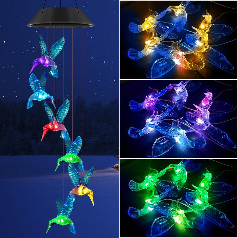 Solar Seven-Color Rose Wind Chime Lamp: Outdoor Courtyard Hanging Light for Halloween Decor