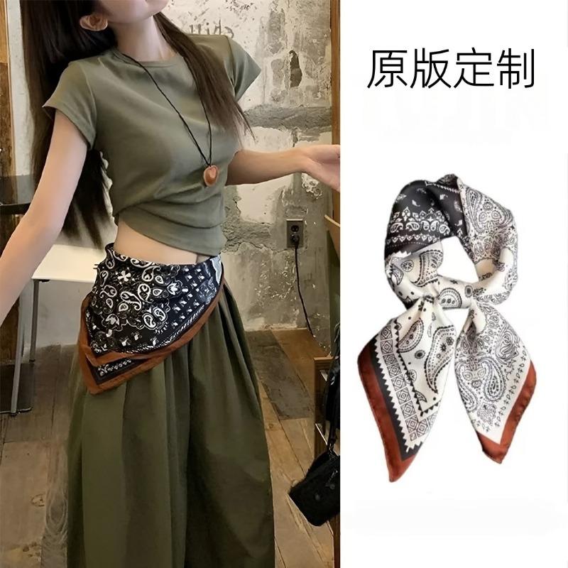 Cashew Flower Silk Scarf Belt Women's Stacking Wear Accessories Jeans Waist Scarf Waist Fart Curtain Travel Matching Shirt