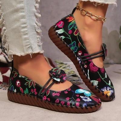 Übergröße bedruckte lässige Einzelschuhe Damen Herbst neue genähte Einzelschuhe Doudou Schuhe Damen