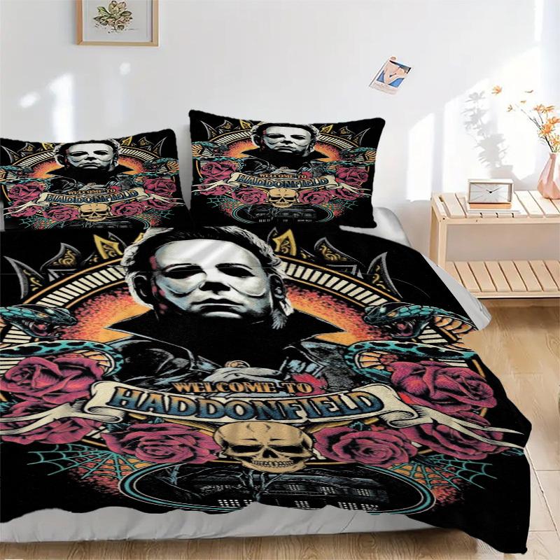 

Haddonfield Horror Halloween Bedding Set Comforter Cover Gift for Bedroom,Includes 1 Cover and 2 Pillowcases, No InsertB366 135x200cm