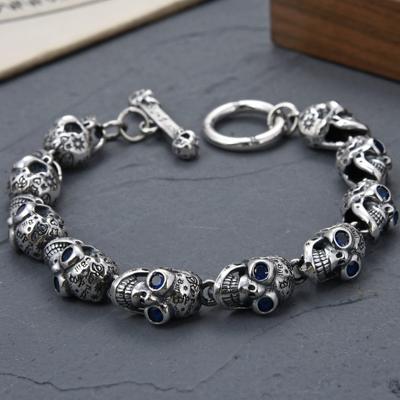 Punk Style Fashion Graffiti Skull Bracelet for Men Women Hip Hop Jewellery Accessories Silver Color Vintage Masculine Bracelet