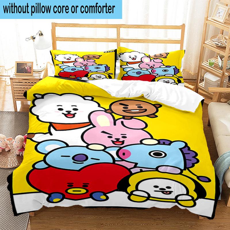 3PCS K-pop Cartoon Friends 3pcs Bedding,Including 3PCS Duvet Cover And 2pcs Pillowcases Perfect for Christmas,Ideal for Bedroom, Dormitory