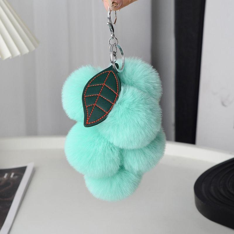 Lovely Grape Pom Poms Keychains Fluffy Ball Keychain Fluffy Ball Keyring Car Key Chain Pendant Accessories