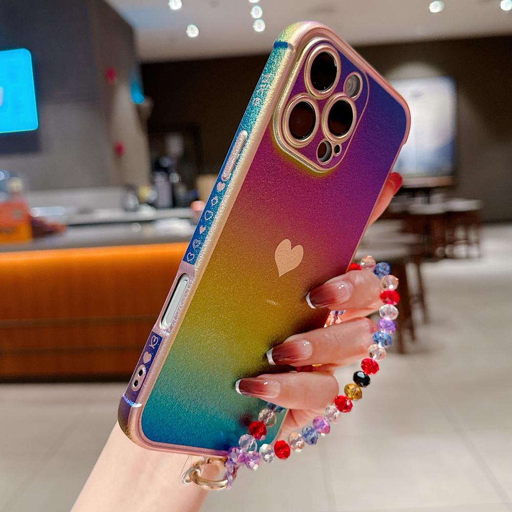 KEYSION Custodia per Telefono in TPU Colorata a Gradiente per iPhone 13 14 15 16 17 Pro Max 17 Air 16e 16 Plus Cover Posteriore Antiurto con Braccialetto di Cristallo