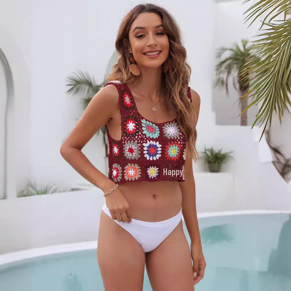 2022 Ethnic Style Hand-Crocheted Vest with Random Floral Design