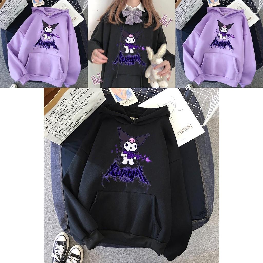 Kawaii Hoodie With Grunge Gothic Punk Cartoon Print For Harajuku Fashion