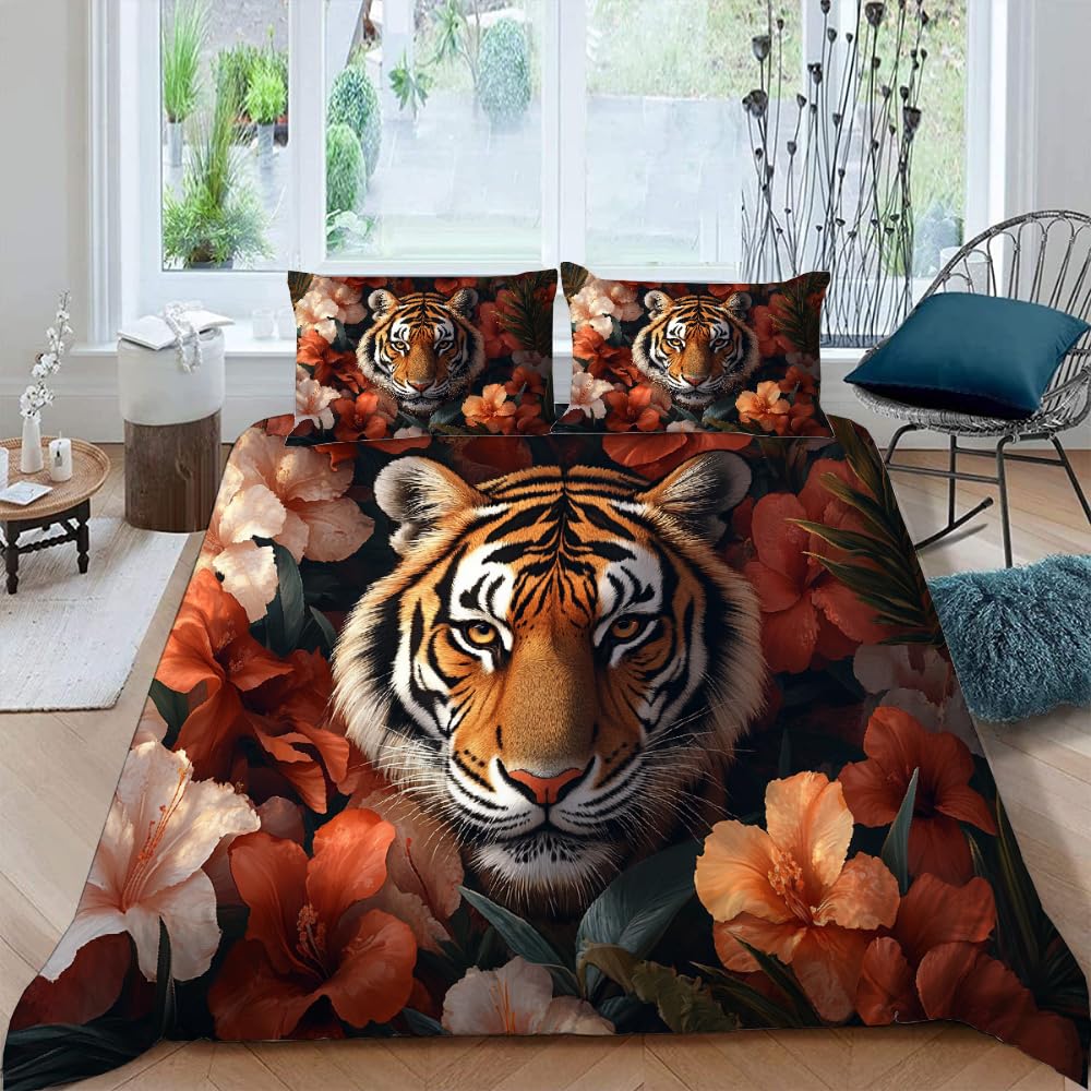 Comforter Tiger And Flowers S For Teens Queen Lightweight S Woodland Wildlife Romantic Bedding Set Bedroom Decor
