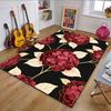 Red Floral Elegance On Black Patterned Carpet, Non Slip Mat Suitable for Living Room and Bedroom Sofas