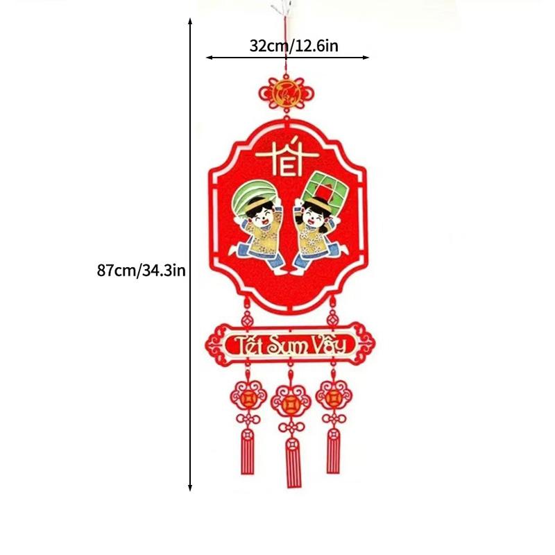 Vietnamese New Years Decoration 2026 Chinese Spring Festival Lucky Pendant with Tassel Chinese New Year Window Wall Decoration