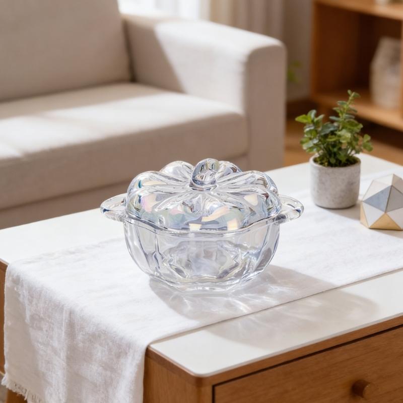 Pumpkins Glass Storage Jar with Lid,Candy & Cookie Jar,Jewelry Box,Buffet & Biscuit Containers Decorative Candy Dish