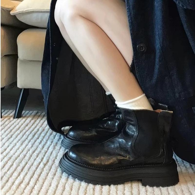 Spring and Autumn Single Boots Retro Round Head Platform Martin Boots Women's Thick Heel Short Boots Chelsea Boots Smoke Boots