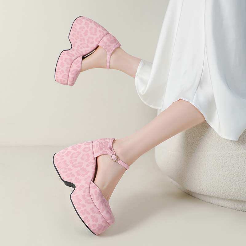 Krazing Pot Polyurethane Spring Autumn Size 43 Women Platform Super High Heels Women Round Toe Waterproof Prints Leather Pumps