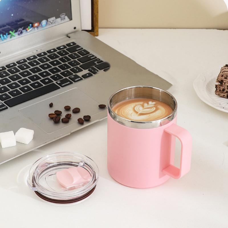 650ML Stainless Steel Water Bottle with Lid and Handle Double Layers Portable Simply Style Coffee Mug Heat Insulation Milk Cup