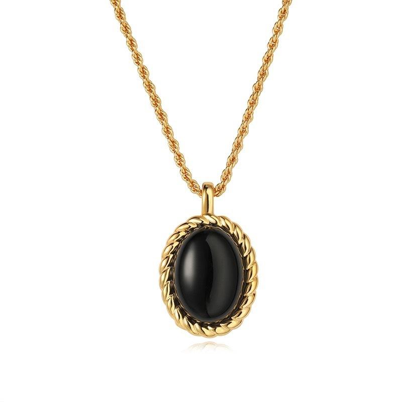 Vintage Black Agate Natural White Fritillary Earrings Necklace Femininity Clavicle Chain Silver Needle Earrings
