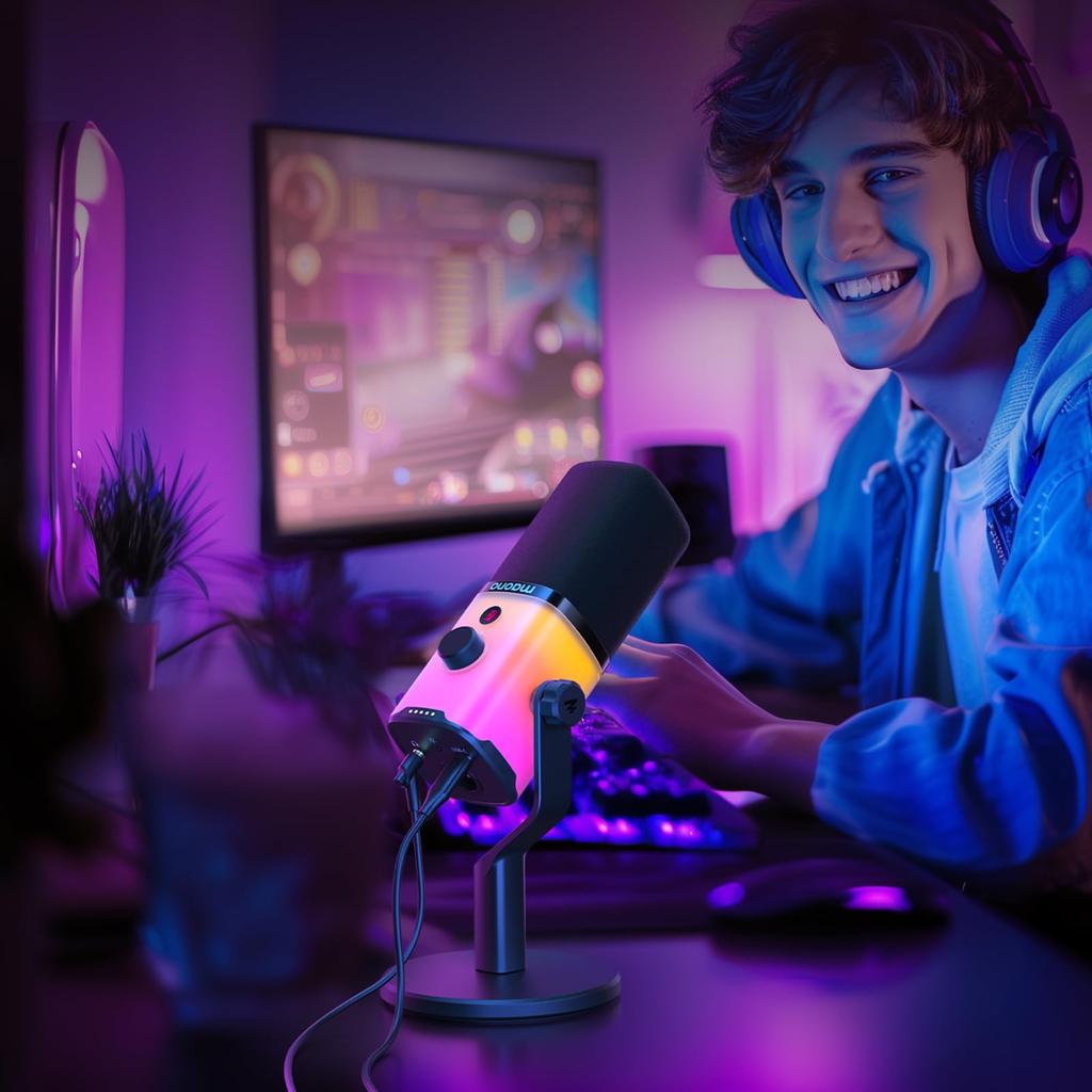 MAONO PD100X Gaming Microphone, PC Microphone, USBXLR Compatible, Dynamic Microphone, Dedicated Software, Mute Button, Volume Control, Earphone