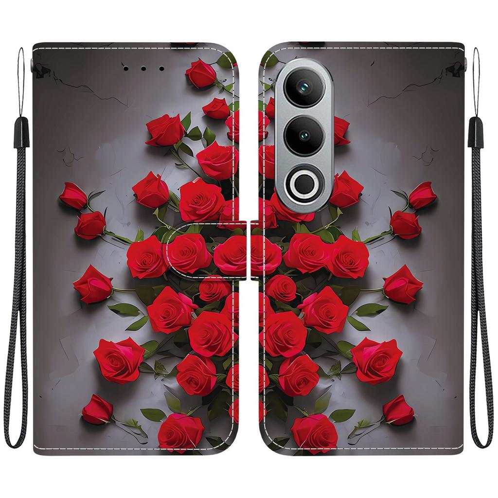 Handgefertigte PU-Leder-Klapphülle für OnePlus Nord CE4 Rutschfeste stoßfeste Hülle mit Handschlaufe & Herz-/Rosen-Katzen-Designs