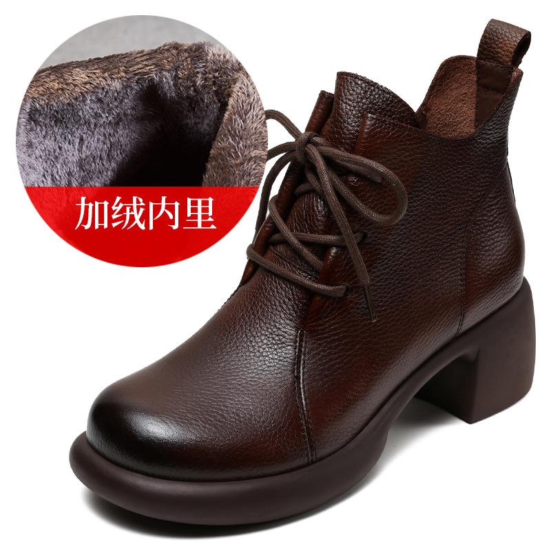 

Натуральная кожа ручной работы ретро средний каблук короткие женские осенние новые на шнуровке кожаные туфли для мамы натуральная кожа Мартин одинарные 40