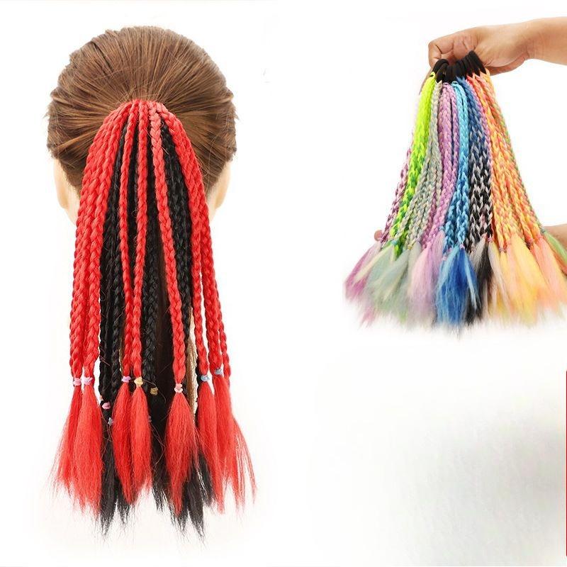 Children's Wig Dreadlocks Hair Accessories Bow Tie Style Colorful Braided Hair Ties Girls' Short Stage Cute Ombre Ponytail