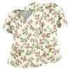 Top Medico a V con Stampa Floreale, Tasche, Spacchi Laterali, Manica Corta, Uniforme da Infermiera per Donna