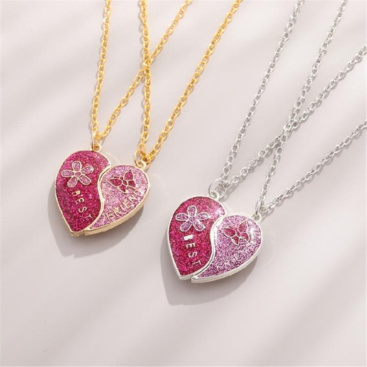 Friendship Pendant Necklace Set Magnetic Clasp Neck Chain Pair Women's Best Friend Necklaces with Heart Pendant