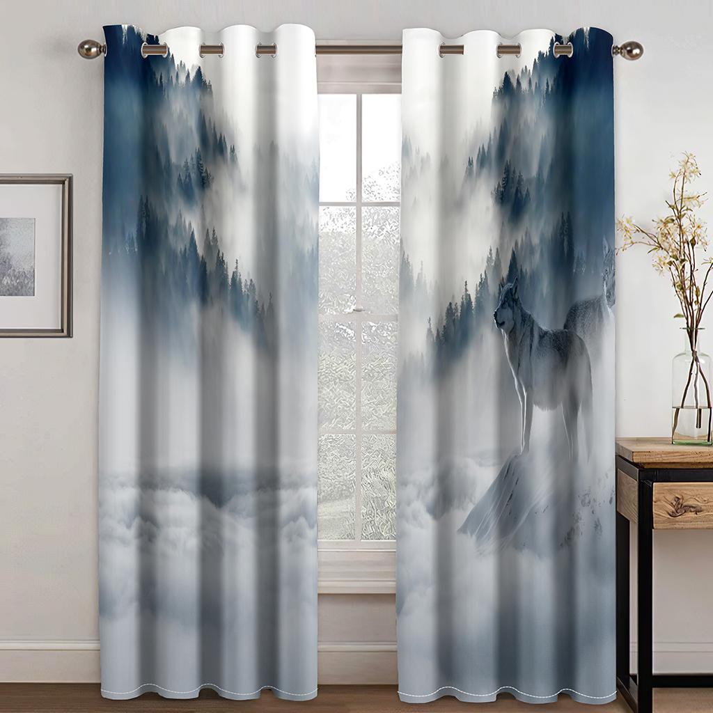 3D Printed Thin Shading Polyester Natural Scener Forest Green Gray Bedroom Curtains 2 Panel Sets for Living Room Home Decor Hook