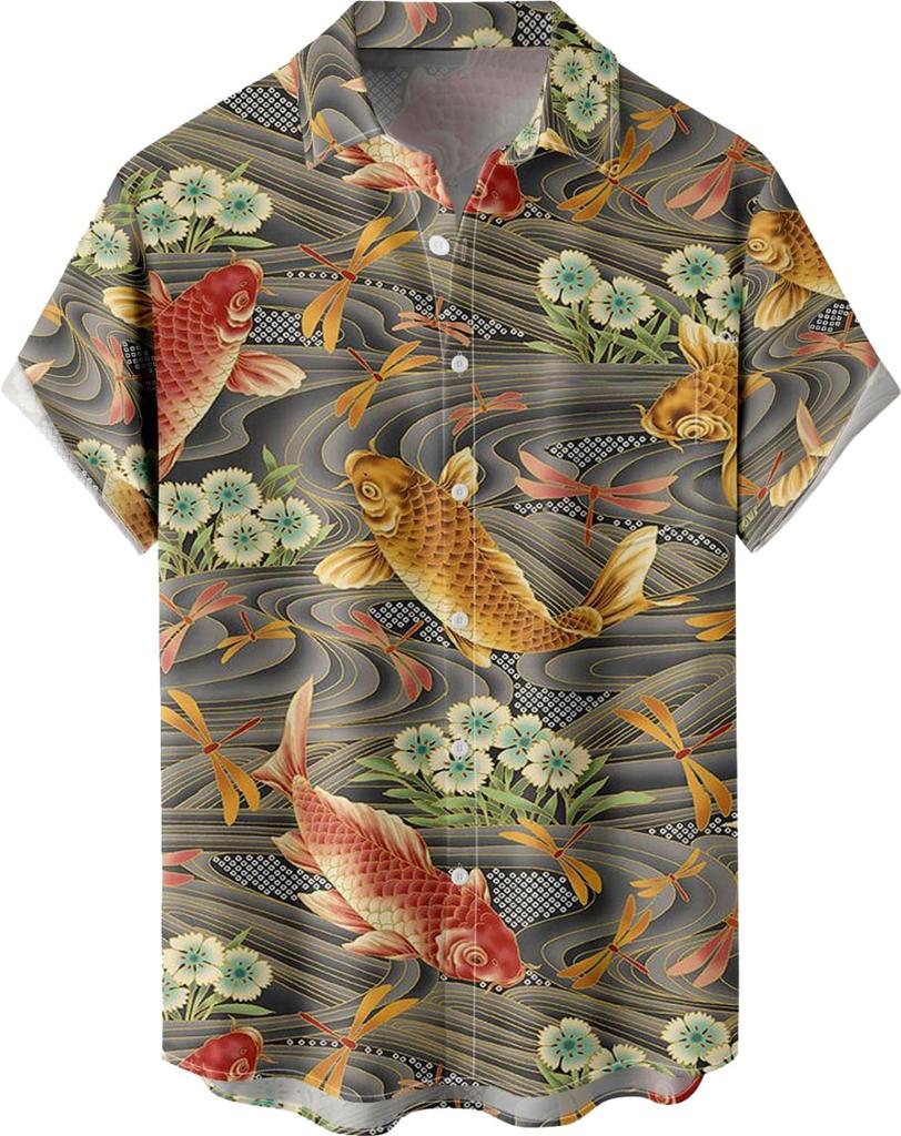 Emptio Regular Japanese Early Stylish American Cool Chinese Animal Short Sleeve Street Collar, Refreshing, Style, Summer, Haori, Breathable, Top,