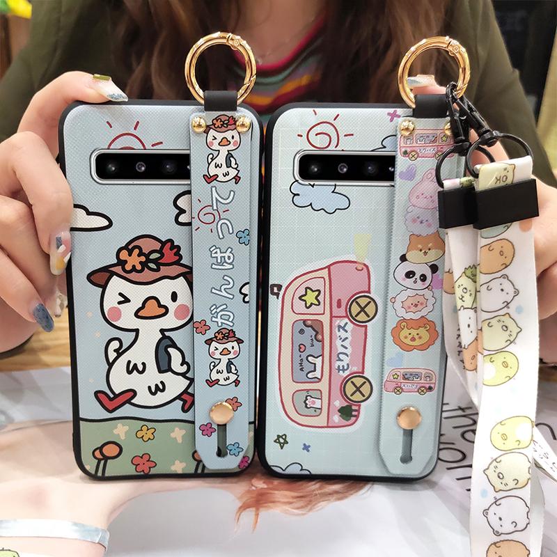 Lanyard Dirt-resistant Phone Case For Samsung Galaxy S10 5G/SM-G977N Soft Case Waterproof Wristband Anti-dust Cartoon
