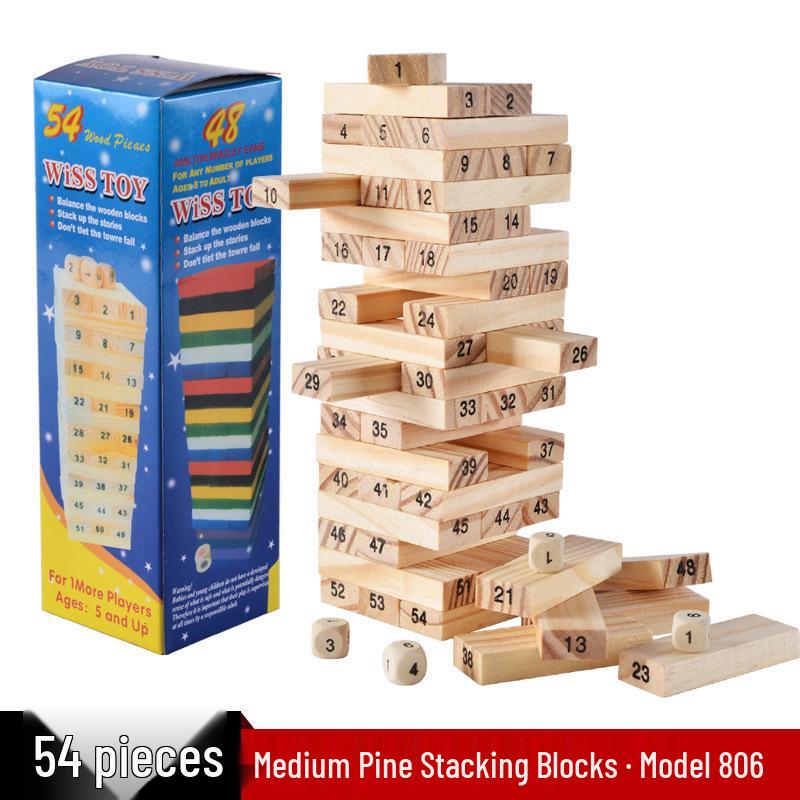 Colorful 54-Piece Wooden Jenga Stacking Game: Educational & Creative Desktop Blocks
