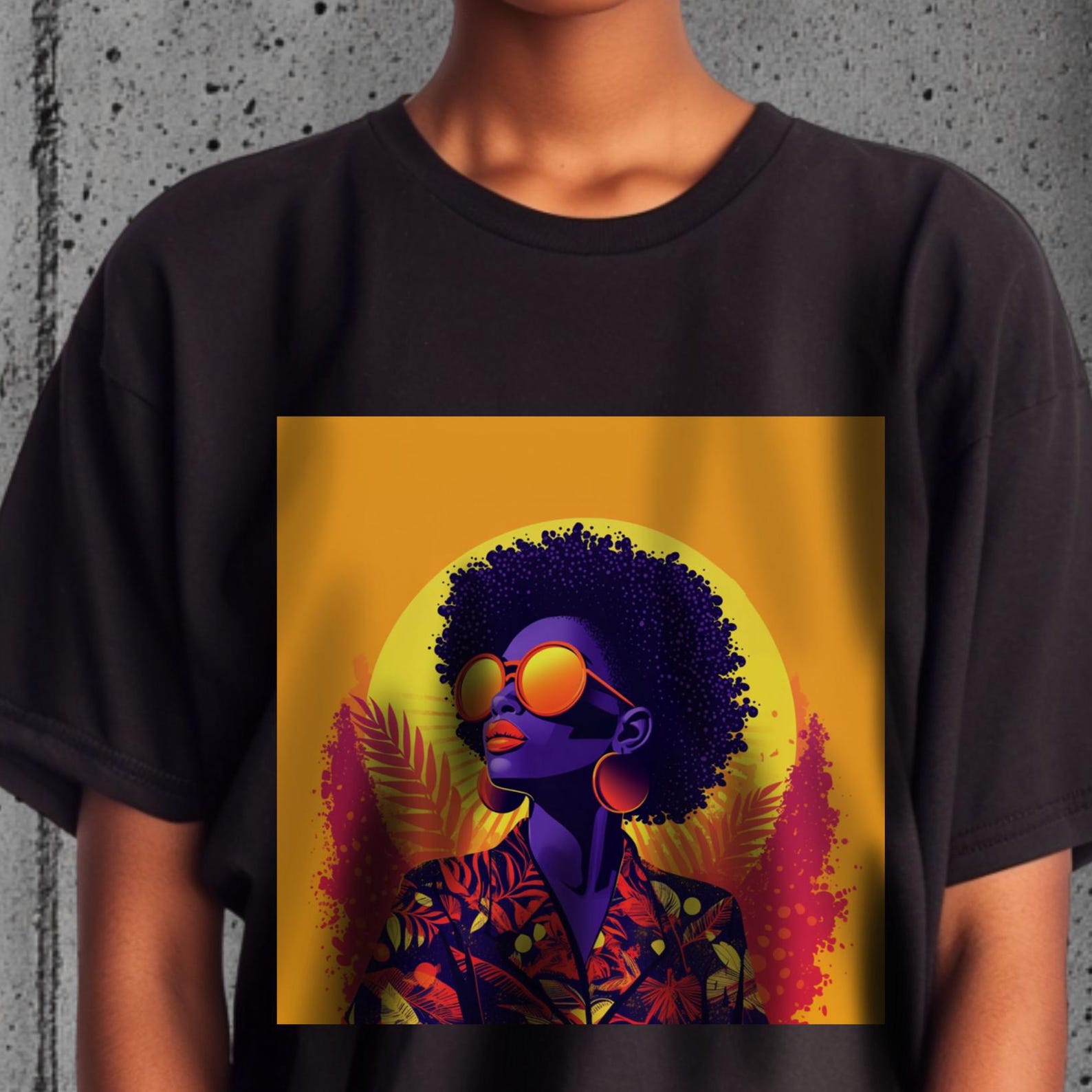 Afrocentric Sunset Tee: Melanin Queen Tropical Fashion T-Shirt 3XL