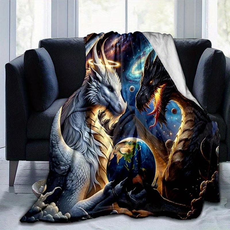 1pc Two Dragons One Earth Blanket  Soft Throw for Home Decor, Gift Idea, Living Room, Travel, Camping, Car Blankets