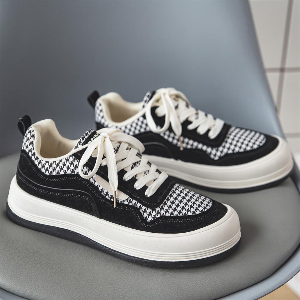 2025 Primavera Novo Calçado Pied de Poule Sapatos Pão Cabeça Grande Masculino Solado Grosso Casual Combina com Tudo Tênis Masculino
