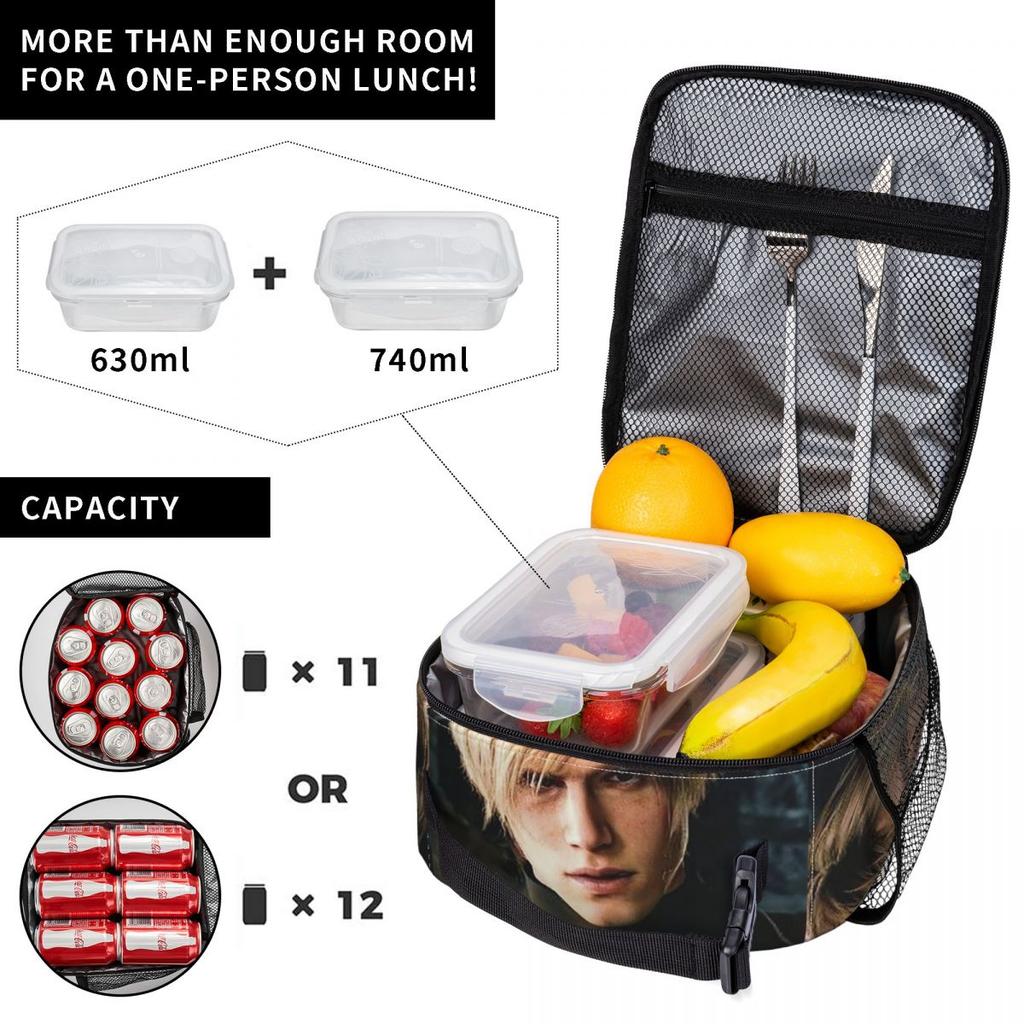 Resident Evils Leon Kennedy Game Insulated Lunch Bag for Women Children Leakproof Food Boxes Thermal Lunch Box Tote