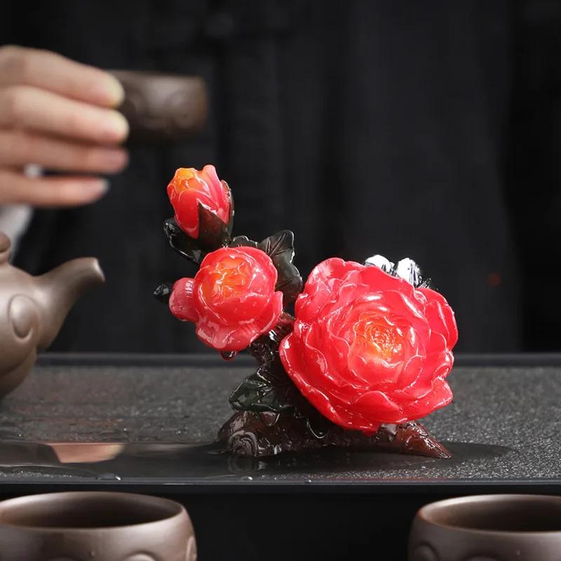 Chinesische Pfingstrosenblüten-Tee Haustier Farbwechsel Kung Fu Tee Set Zubehör Handgefertigt Tee-Spiel Verzierung Einzigartige Heimdekoration Geschenk