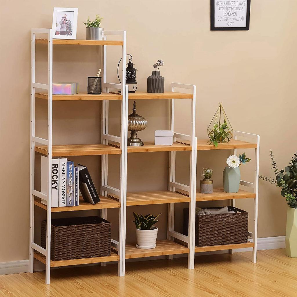 SONGMICS Bamboo Shelf, Kitchen Shelving, Bathroom Shelf, Bookcase, 4 Shelves 45 x 31.5 x 110 cm Ideal for Bathroom, Kitchen, Living Room, Bedroom