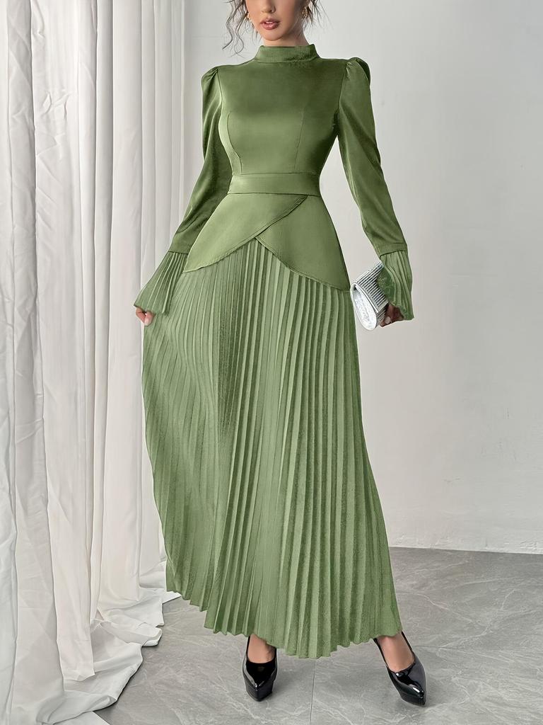 TEMU Comerț Exterior Gât Înalt Talie Cambrată Mânecă Lungă Plisată Rochie de Seară